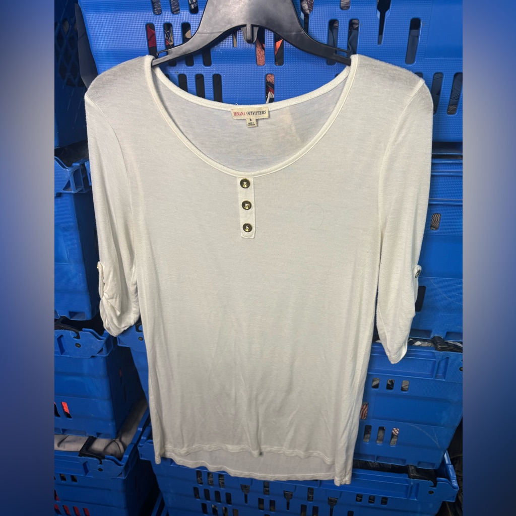 Zenana Outfitters Small White Gold Buttons Crisp Blouse Preppy Old Money Soft